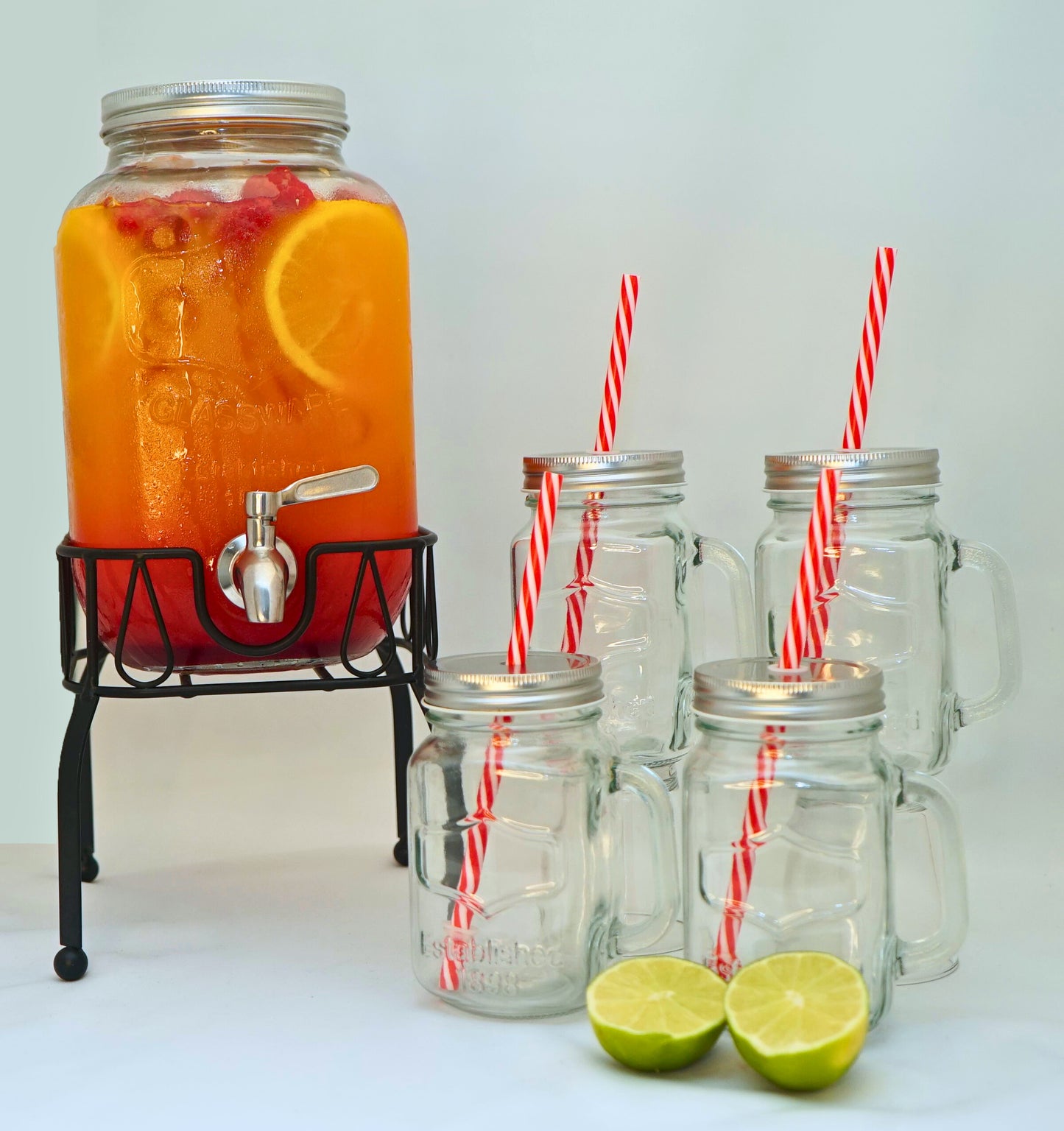 Ensemble distributeur de boissons et verres pots Masson